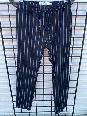 Topman Black Pinstripe Stretch Trousers with Blue Stripes